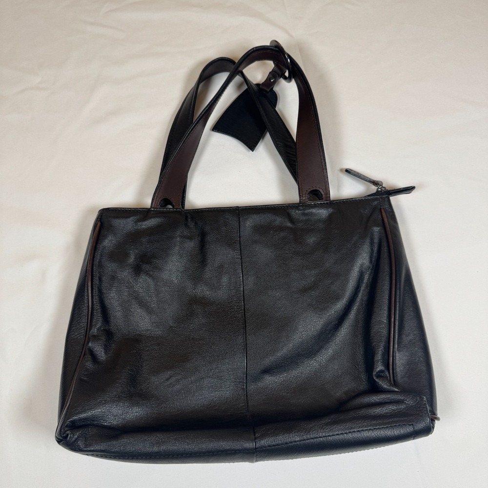 Lupo Di Mare Handbag Leather‎ Black Sina Cova Sachel Top Handle Bag Brown Trim
